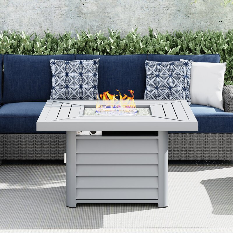 Baecher Aluminum Propane Outdoor Fire Pit Table with Hidden Fuel Tank Storage & Lid 24.61" H x 41.9" W x 41.9" D