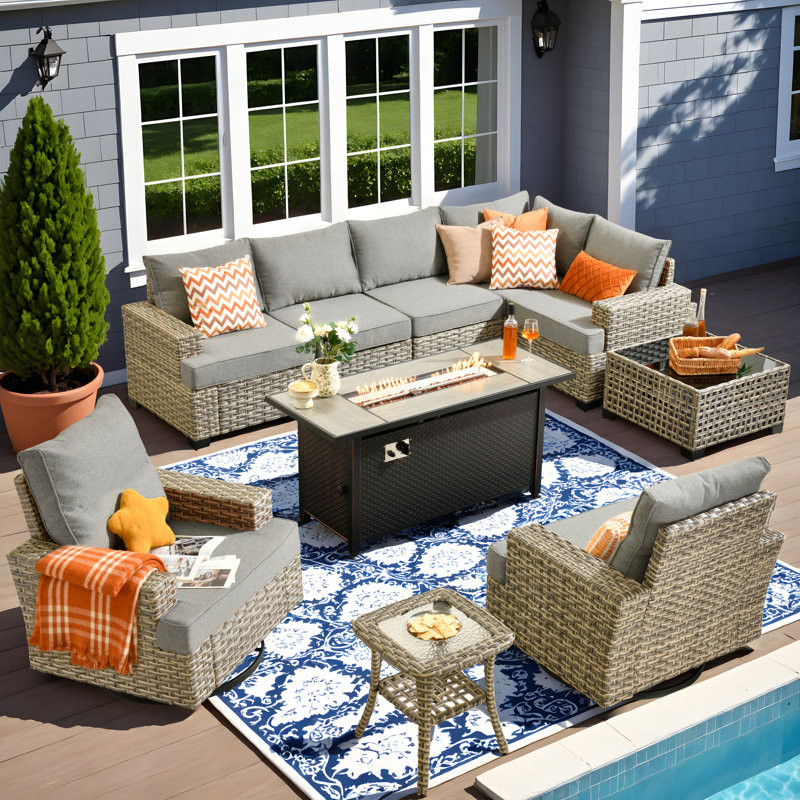 10-Piece Outdoor Sofa With Stove And Coffee Table, Deep Size And Thick Cushion