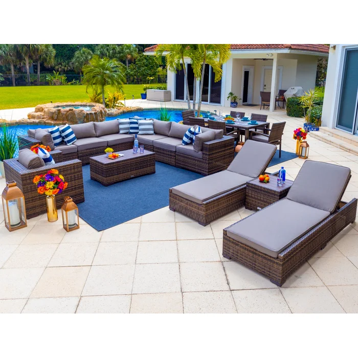 Yussuf 19 Piece Rattan Complete Patio Set with Cushions