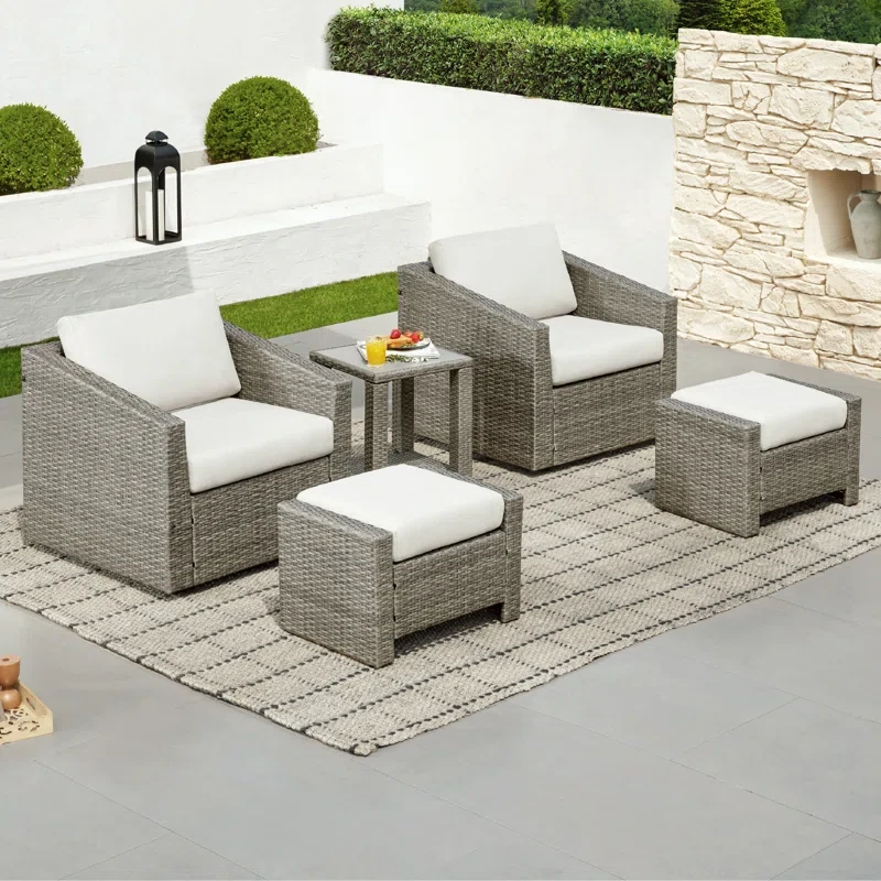 Tiaka 2 - Person Outdoor Swivel Outdoor Seating Group with Ottomans