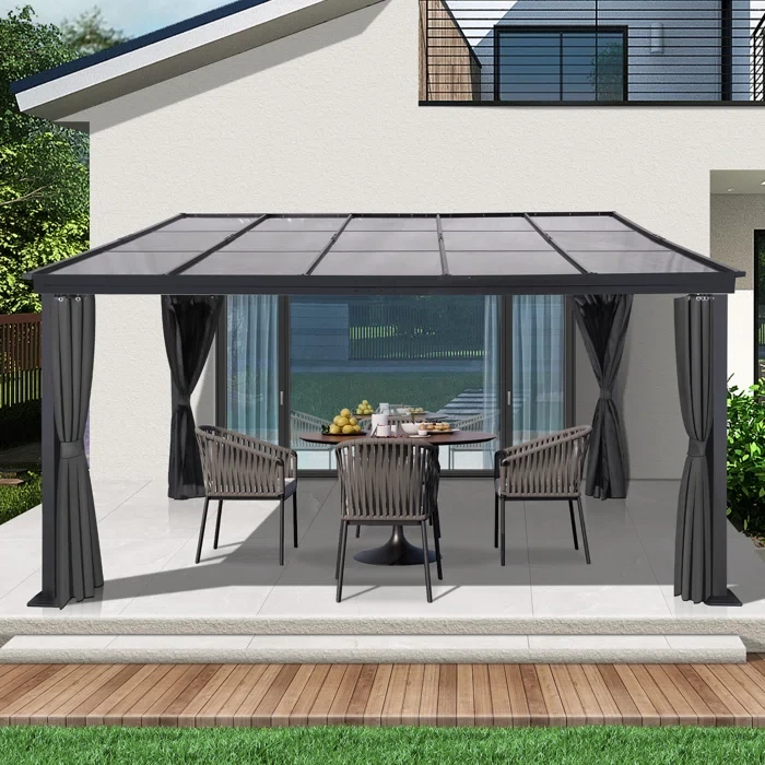 13 Ft. W x 10 Ft. D Outdoor Polycarbonate Wall-mounted Aluminum Frame Gazebo with Screens