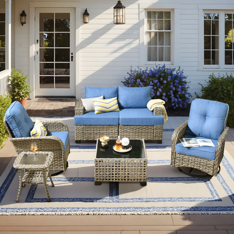 6 Piece Sofa Seating Group With Fire Pit And Cushions