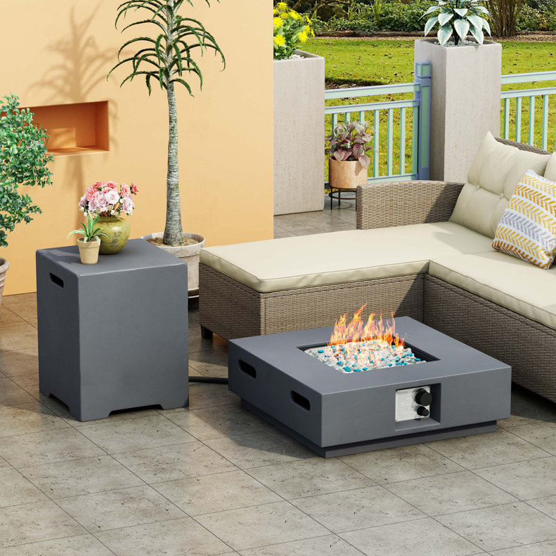 20" H x 15.7" W Concrete Propane Outdoor Fire Pit Table