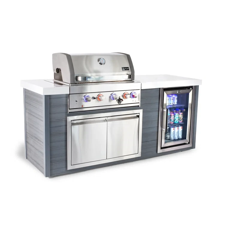 Mont Alpi Artwood Series 4-Burner Stainless Steel Outdoor Kitchen Island with Access Doors + Refrigerator