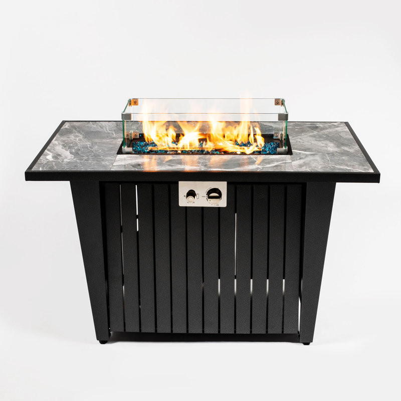 Morden Steel Fire Pit Table With Marble Tile Tabletop