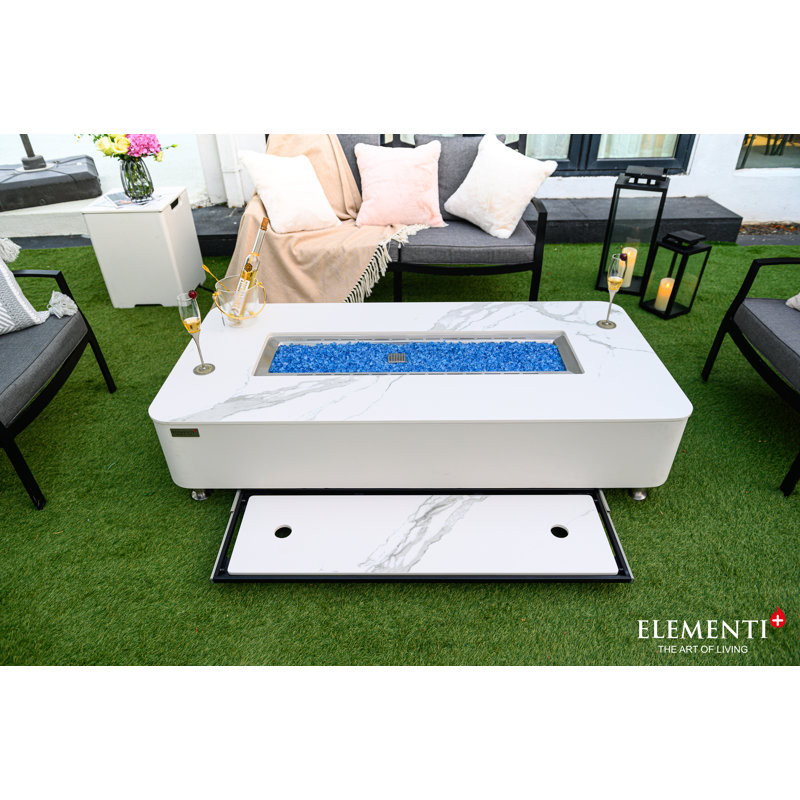 Athens Porcelain Top Carrara & Varna 60" Porcelain Outdoor Fire Pit Table - by Elementi Plus 16.9" H x 59.8" W x 28" D