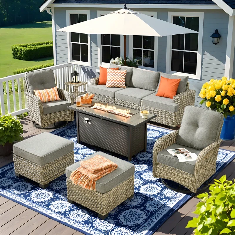 9 Piece Sofa Seating Group With Fire Pit And Cushions