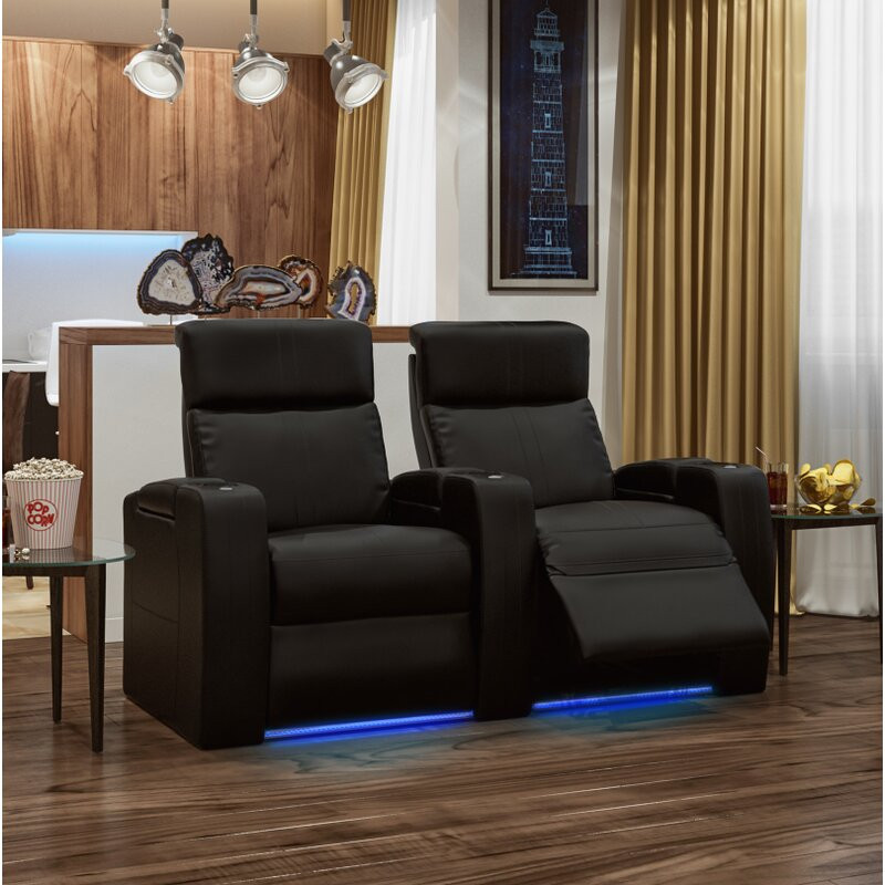 Upholstered Power Reclining Home Theater Seating with Cup Holder Leather Type:  Faux Leather