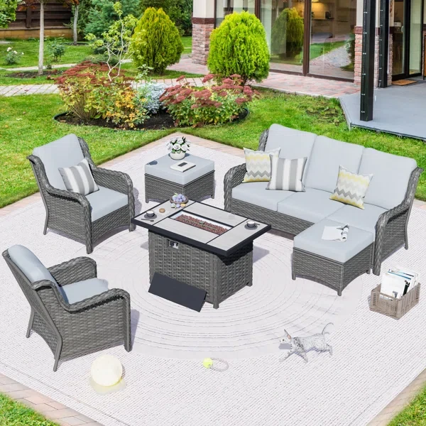 Tommy 5 - Person Outdoor Seating Group with Cushions and Firepit