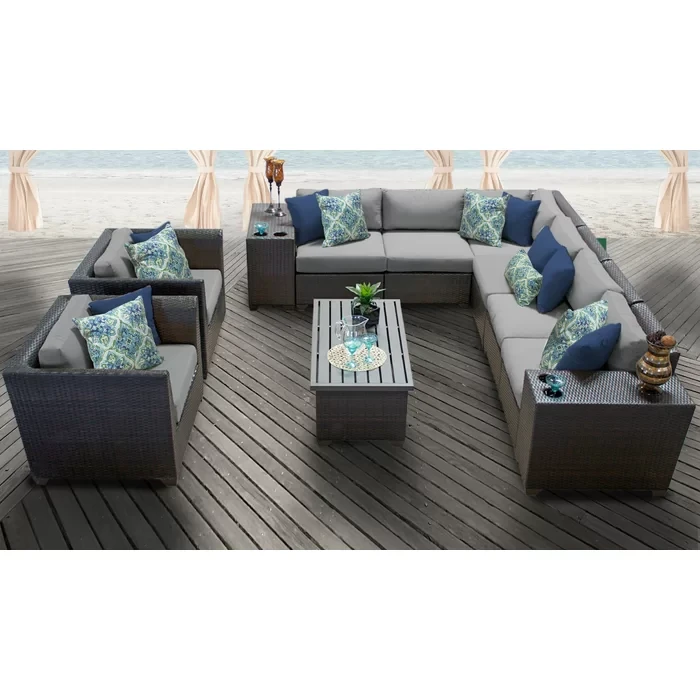 Larrissa 11 Piece Rattan Sectional Seating Group with Cushions