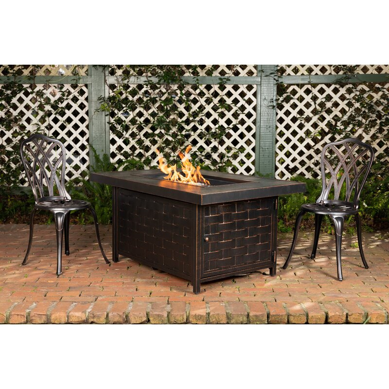 Ron 48" Rectangular Basketweave Aluminum Convertible Gas Fire Pit Table