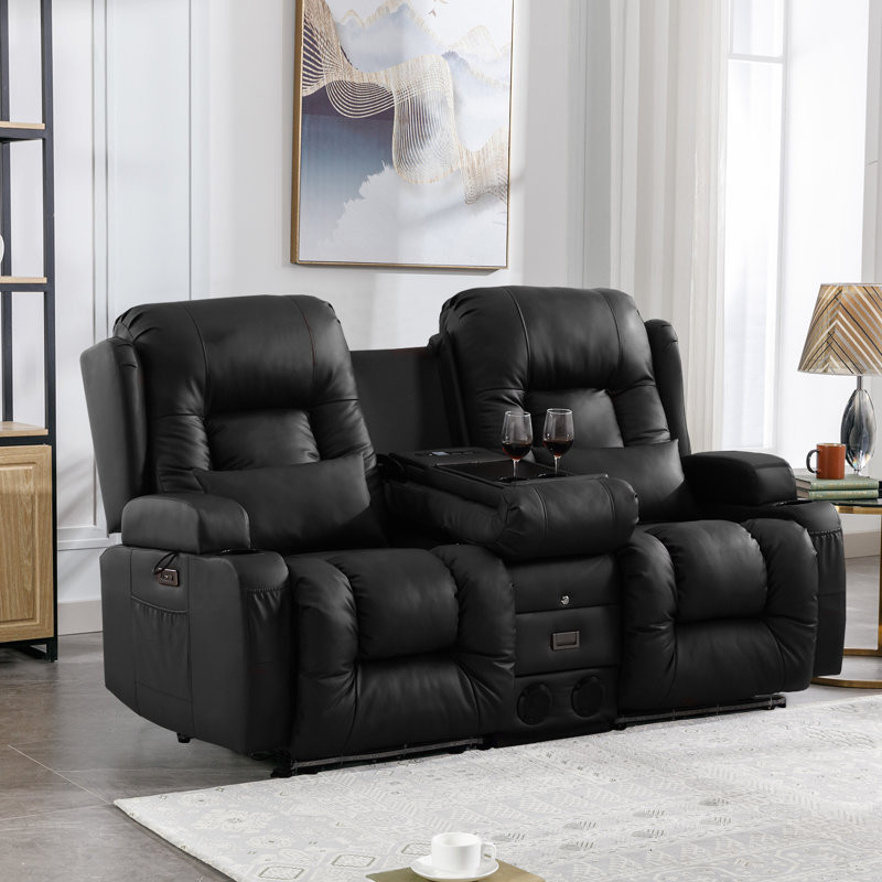 Faux Leather Power Reclining Home Theater Seating with Cup Holder