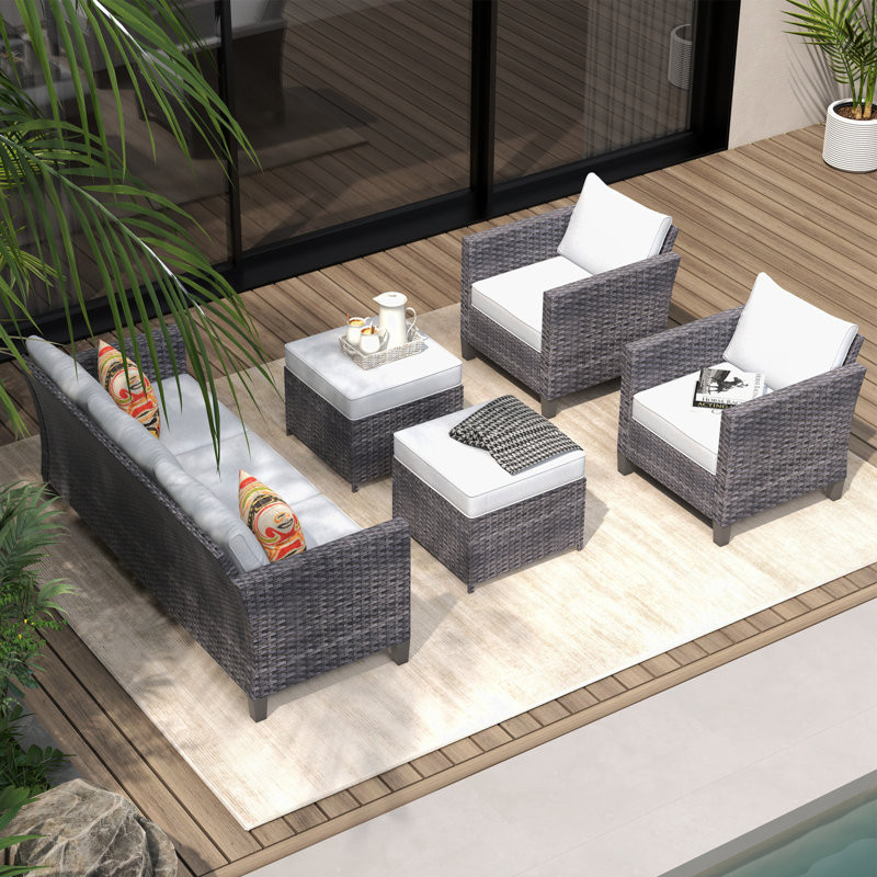GRST 5 Piece Rattan Sofa Seating Group with Cushions