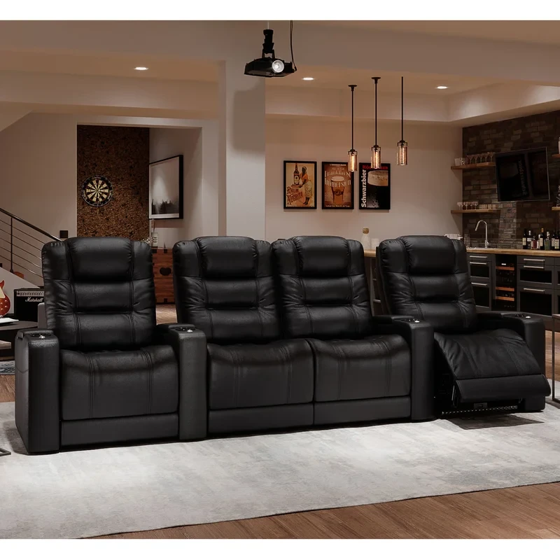 Nero Upholstered Power Reclining Home Theater Seating with Cup Holder