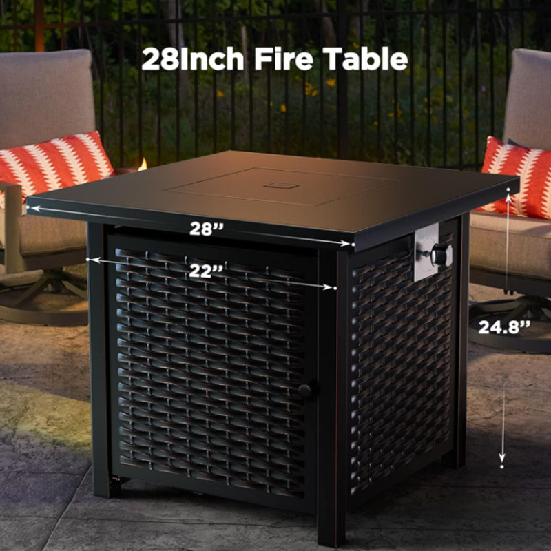 Outdoor Gas Fire Pit, Steel Fire Table With Lid And Lava To Add Warmth And Ambiance To Parties And Parties In The Backyard Of The Terrace Deck Garden, Black