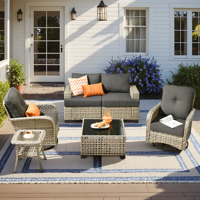 6 Piece Sofa Seating Group With Fire Pit And Cushions