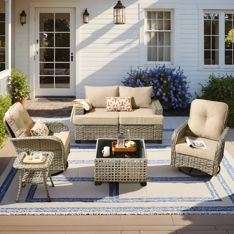 6 Piece Sofa Seating Group With Fire Pit And Cushions