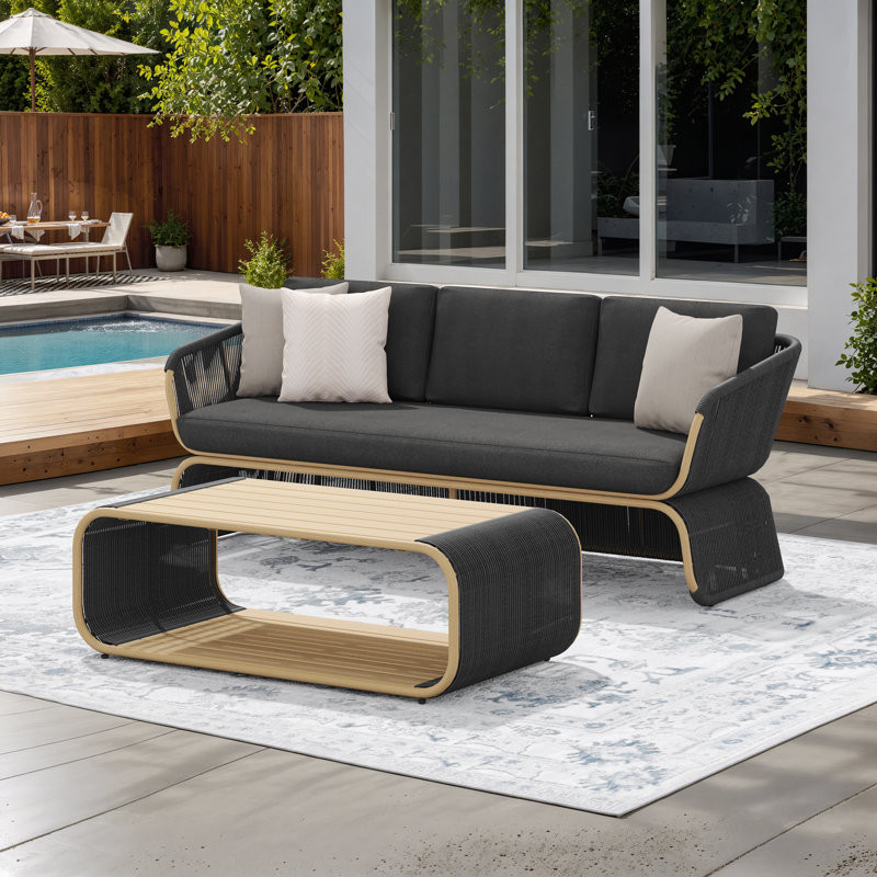 3 - Person Aluminum & Wicker Outdoor Sofa Seating Group With Sunbrella Cushions & Pillows