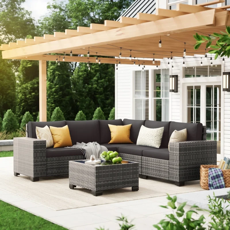 5 - Person Outdoor Rattan Sectional Seating Group With Cushions