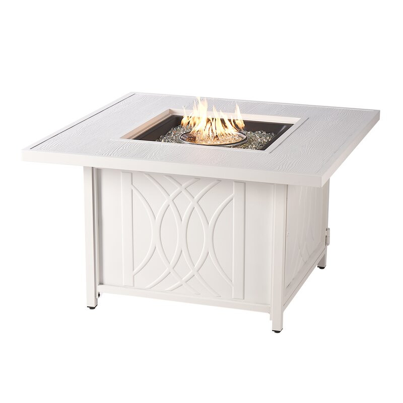 Herr Square 42 In. X 42 In. Aluminum Propane Fire Pit Table With Glass Beads, Two Covers, Lid, 55,000 Btus