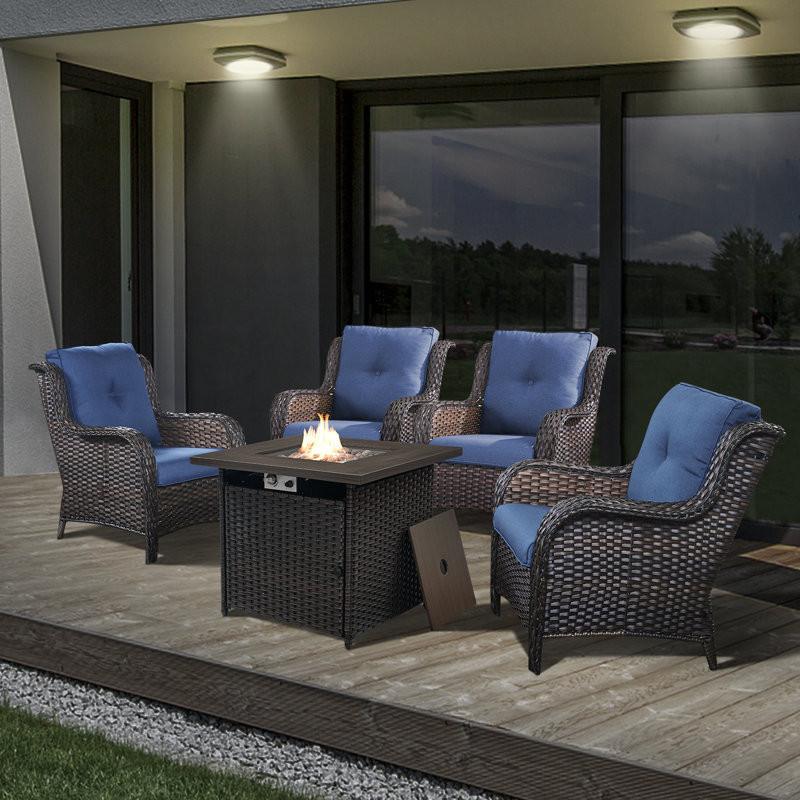 Aowyn 4 - Person Outdoor Seating Group with Fire Pit with Cushions