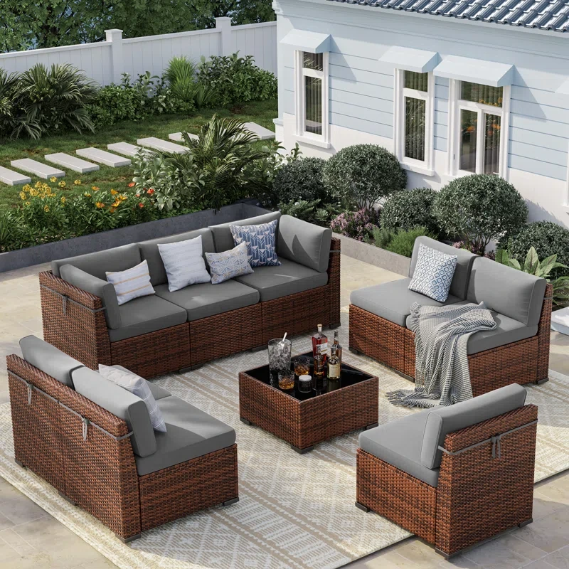 8 Person Rattan Sectional Seating Group With Cushions