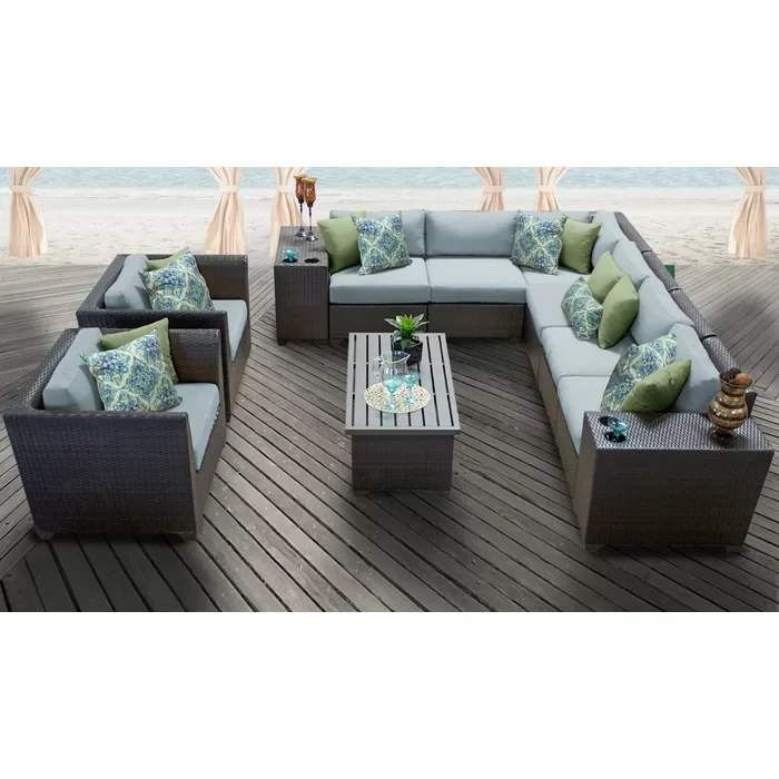 Larrissa 11 Piece Rattan Sectional Seating Group with Cushions