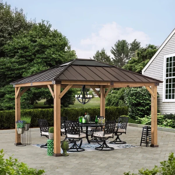 Sunjoy Brown 11 ft. x 13 ft. Patio Cedar Framed Polycarbonate Hip Roof Hardtop Gazebo