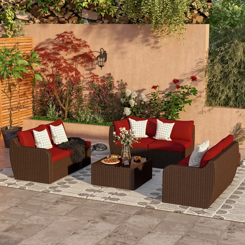 7 Piece Patio Furniture Set(Wine Red)