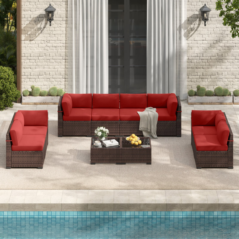 Rikuto 8 - Person Outdoor Slanted-Back Sectional Sofa With Coffee Table
