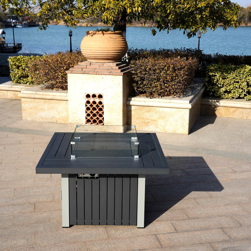 Cleo 24.61'' H x 42.01'' W Aluminum Propane Outdoor Fire Pit Table with Lid