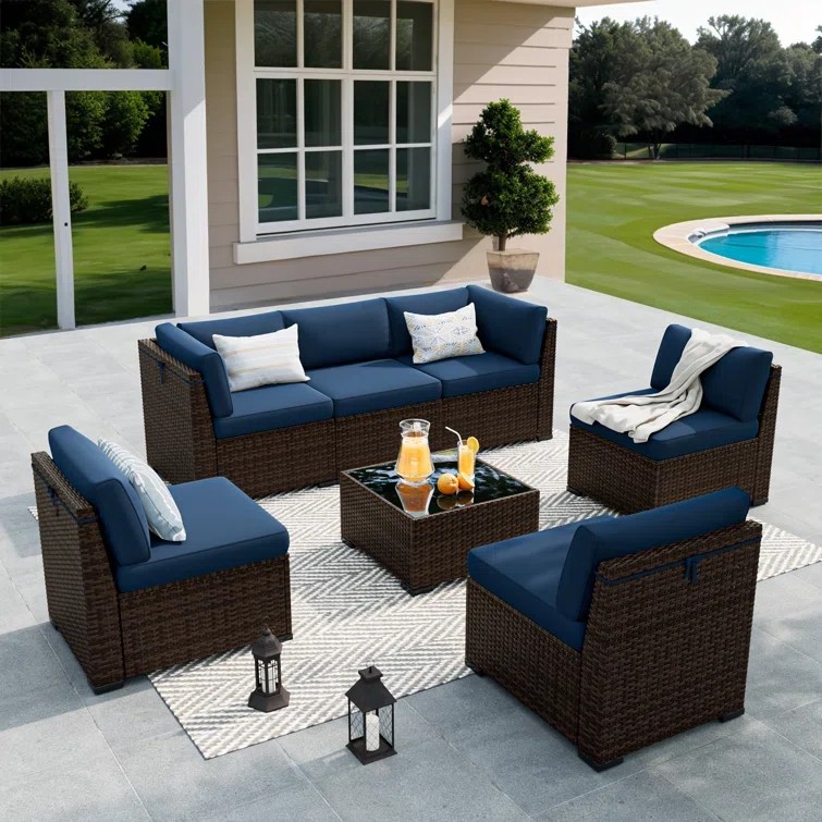 Modular Slanted Back Patio Furniture Sets & Sofa Cover Firepit Included: No