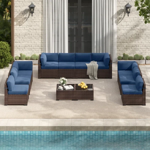 Rikuto 10 - Person Outdoor Slanted-Back Sectional Sofa With Coffee Table