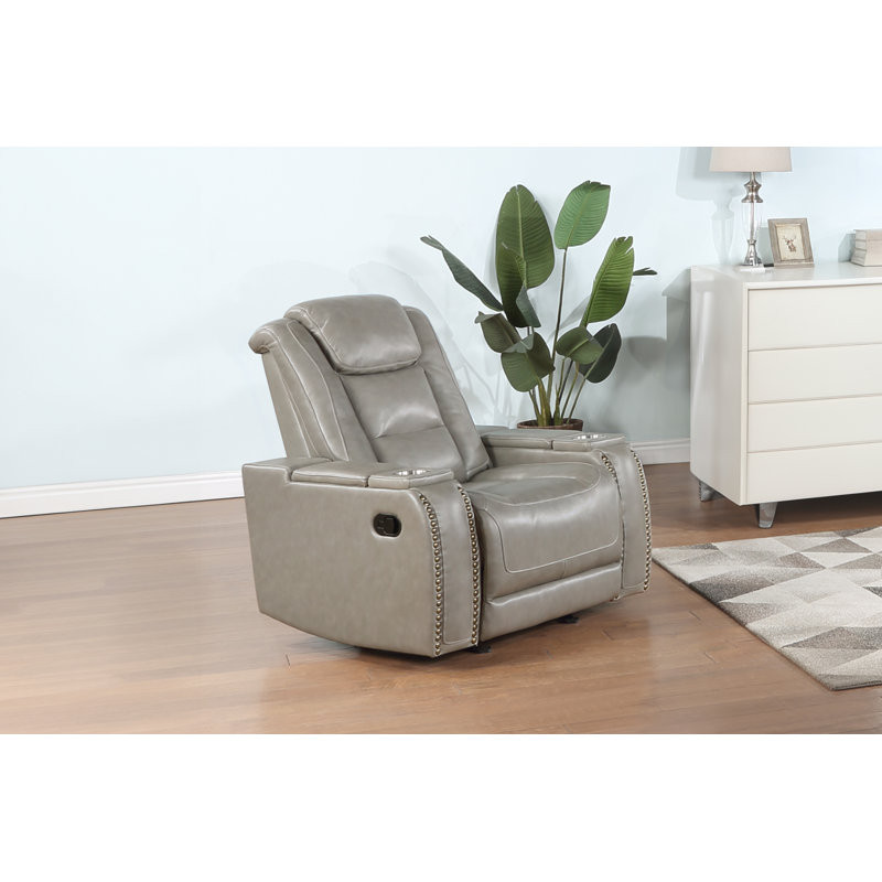 Ameenah Leather Glider Recliner, Light Gray Reclining Type:  Manual - Push Button