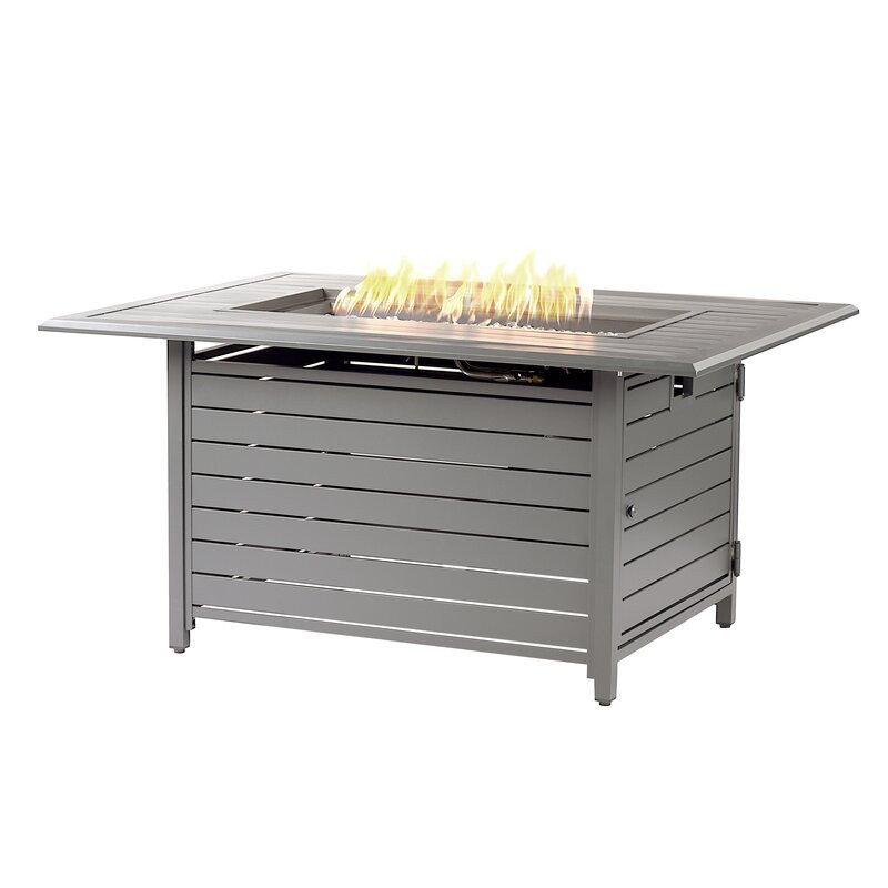 Zooey Rectangular 48 In. X 36 In. Aluminum Propane Fire Pit Table, Glass Beads, Two Covers, Lid, 55,000 Btus In Copper Finish