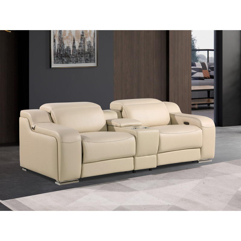 3-Piece 2-Power Reclining Italian Leather Loveseat With Power Headrest