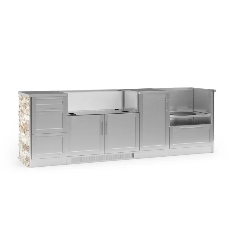 Outdoor Kitchen Signature Series 8 Piece Cabinet Set with Grill Cabinet and Stainless Steel Top