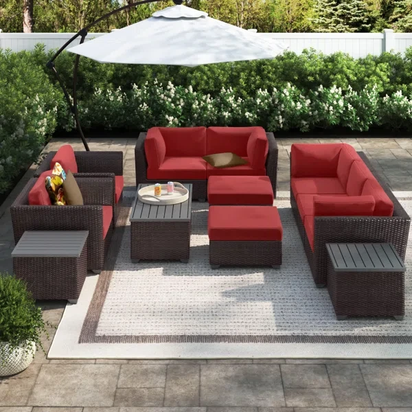 Anastase 12 Piece Wicker Outdoor Sectional Seating Group with Storage Coffee Table and End Tables